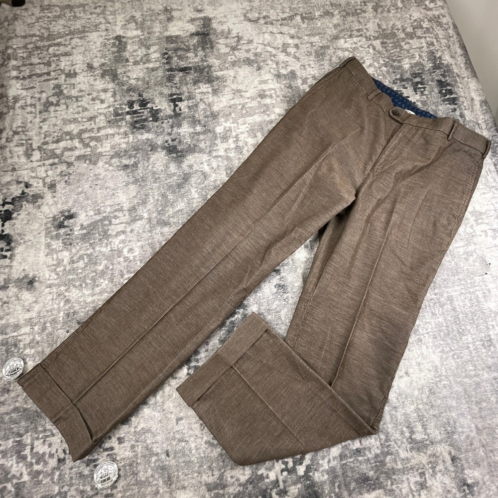 Peter Millar Flat Front Corduroy Pants Men's 34x29‎ Brown Cotton Solid Luxury